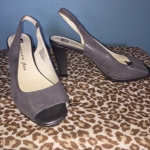 Anne Klein gray open toe sling back heels
